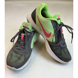 Nike Revolution 3‎ Women's Gray/Neon Pink/Green Size 9.5 Mesh Lace Up Running